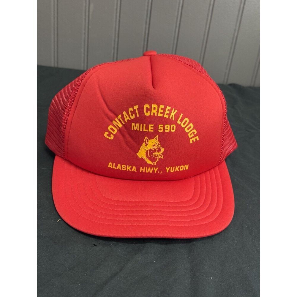 Vintage Toronto Alaska Hwy Yukon Red Trucker Hat Mile 590 Contact‎ Creek Lodge